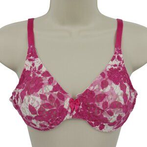 Wacoal 36B Bra Style 851246 Wireless Pink White Floral Flower Lace Bow Unlined